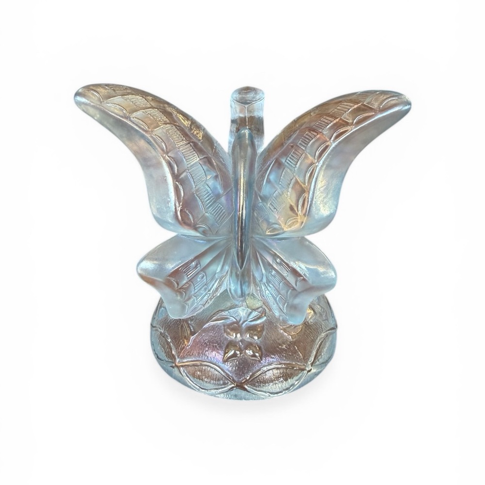 Vintage Fenton Iridescent Glass Butterfly on Branch Ring Holder 1980s - Picture 11 of 12